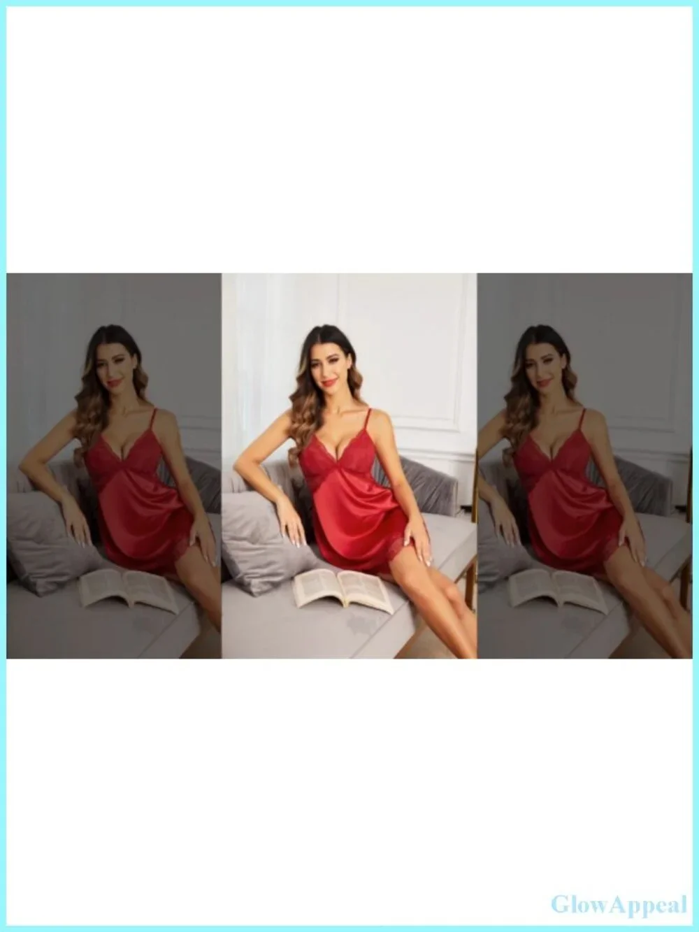 Women's Silk Nightgown Babydoll Dress with Lace V-Neck Adjustable Straps Satin